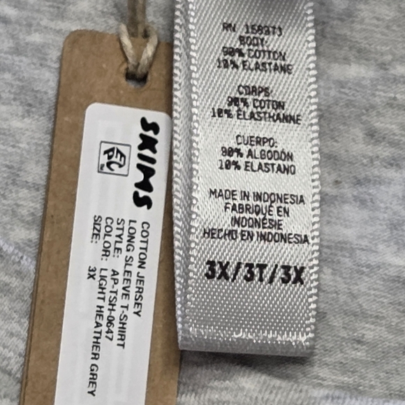 Skims Cotton Jersey LONG SLEEVE T SHIRT Top Light Heather Grey 3X NWT - Picture 3 of 4